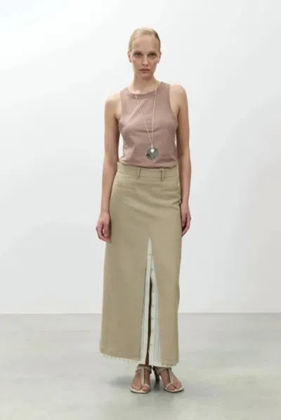 Alysi Linen Midi Skirt In Khaki In Green
