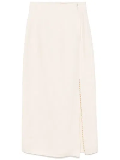 Alysi Linen Midi Skirt In White