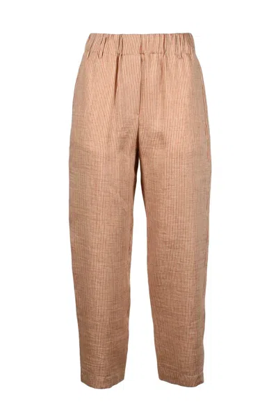 Alysi Linen Polyamide Chino Trousers - Red/beige In Pink