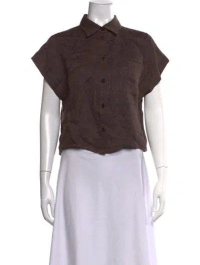 Pre-owned Alysi Linen Short Sleeve Button-up Top In Brown