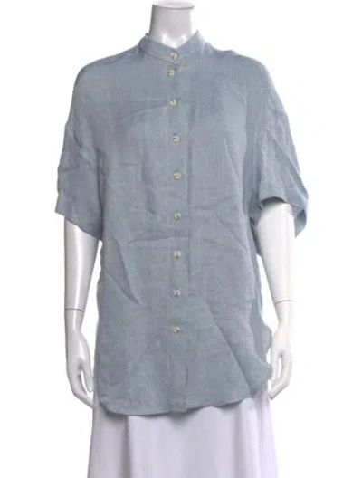 Pre-owned Alysi Linen Short Sleeve Top In Blue