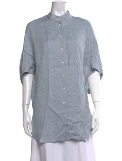 Pre-owned Alysi Linen Short Sleeve Top In Blue