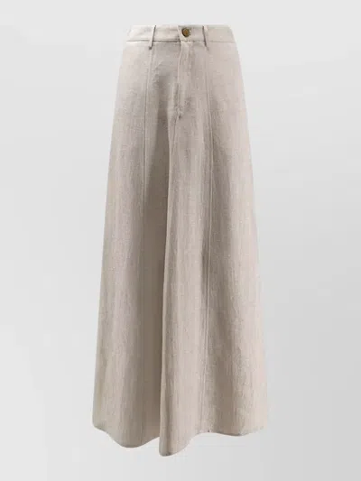 Alysi Linen Skirt High Waist Belt Loops Pockets In Neutral