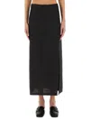 Alysi Linen Skirt With Slit In Black