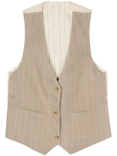 Alysi Linen Tailored Waistcoat In Beige