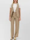 Alysi Linen Trousers Elastic Waist Belt Loops In Neutral