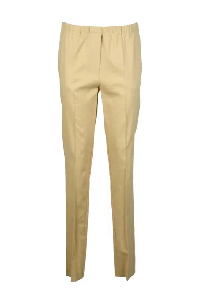 Alysi Linen Viscose Stretch Trousers - Cream In Gold