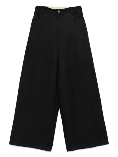 Alysi Linen Wide Leg Trousers In Black
