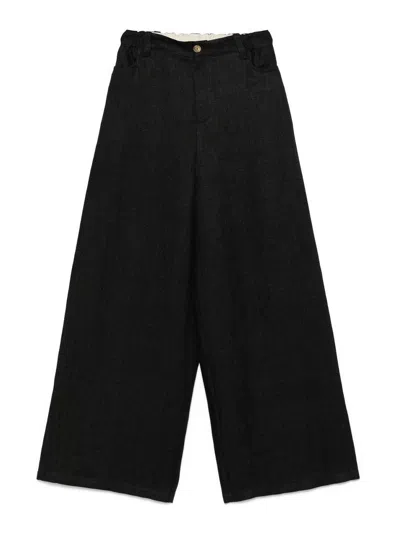 Alysi Black Linen Wide Leg Trousers