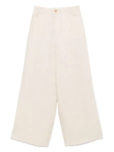 Alysi Linen Wide Leg Trousers In White
