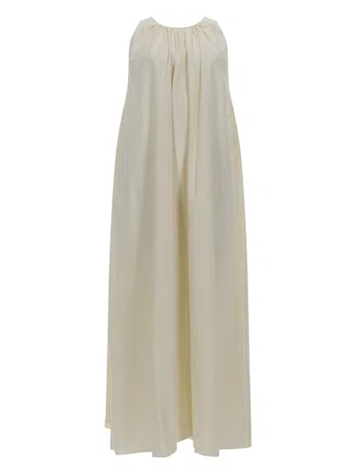 Alysi Gathered Cotton Maxi Dress In White