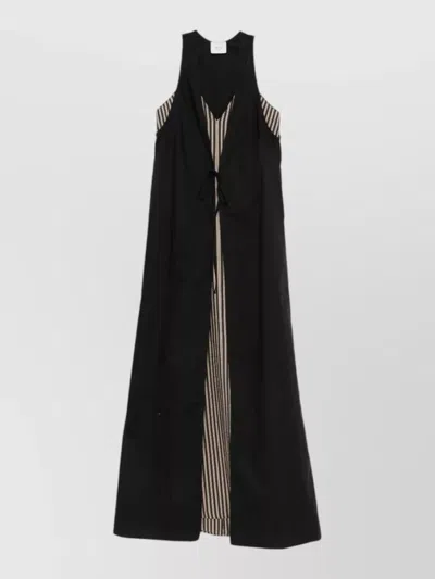 Alysi Long Dress Open Front Sleeveless V Neckline In Black