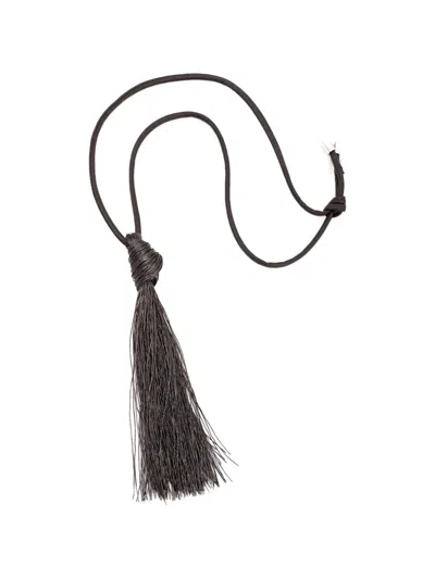 Alysi Long Fringed Knotted Necklace In Brown