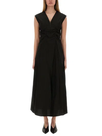 Alysi Poplin Midi Dress Cap Sleeves V Neckline In Multi