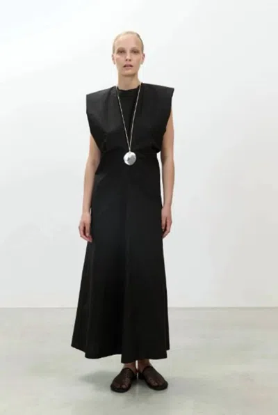 Alysi Long Poplin Maxi Dress In Black