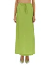 Alysi Silk Ankle Skirt Drawstring Waist Slit In Green
