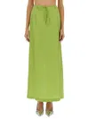 Alysi Silk Ankle Skirt Drawstring Waist Slit In Green