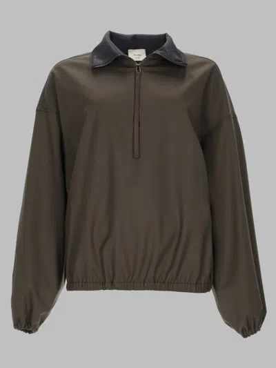 Alysi Relaxed Jacket Contrast Collar Elasticated Hem In Brown