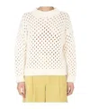 Alysi Cross-neck Knit Sweater With Ribbed Details In Beige