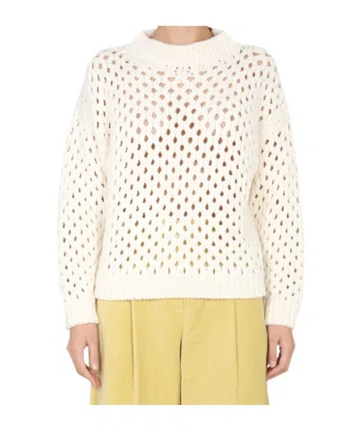 Alysi Open-knit Crew Neck Jumper In Beige