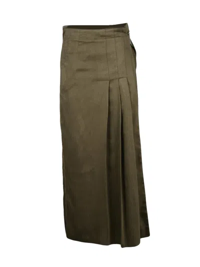 Alysi Long Suede Effect Skirt With Wrap Closure In Gray