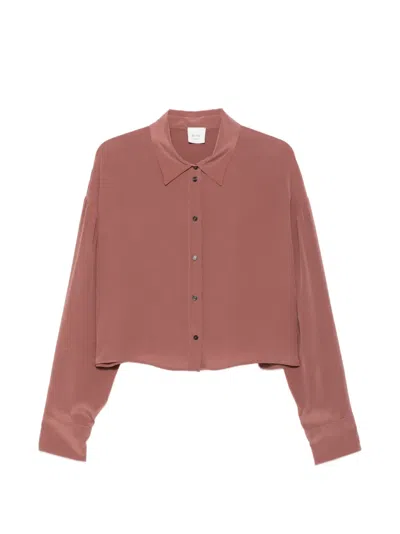 Alysi Long-sleeve Cropped Shirt In Brown
