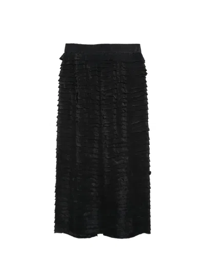 Alysi Lunga Tiered Ruffled Midi Skirt In Black