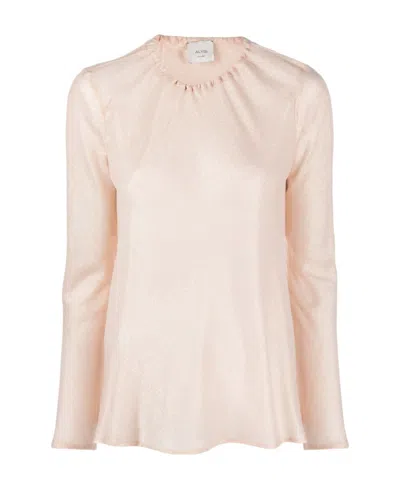 Alysi Lurex-detail Long-sleeve Blouse In Nude