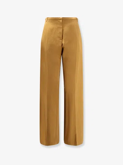 Alysi Lyocell And Linen Trousers In Brown