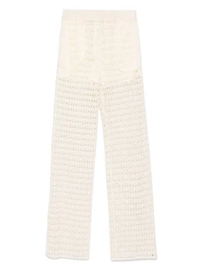 Alysi Macramé High-waisted Trousers In Neutral