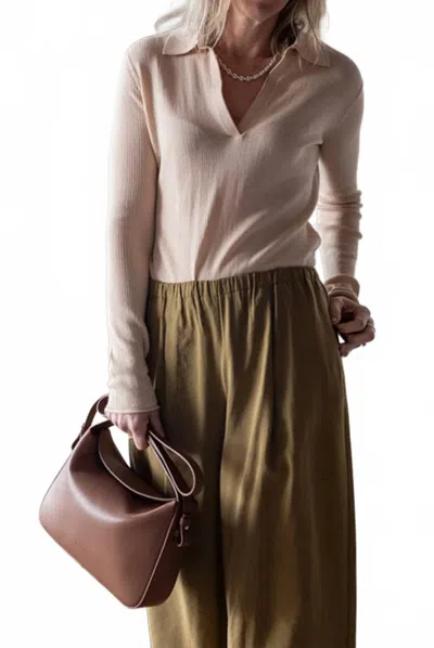 Alysi Maglia Long Sleeve Polo In Peach In Pink