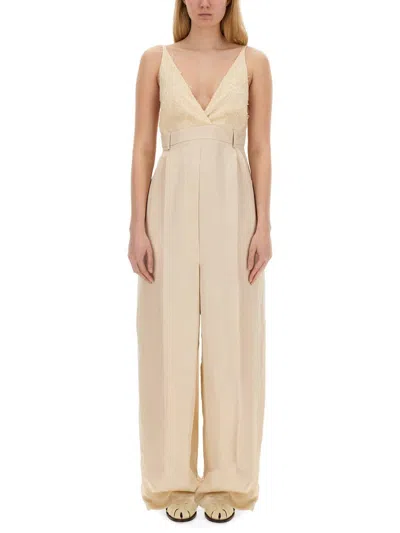 Alysi Malfile' Satin Jumpsuit In White