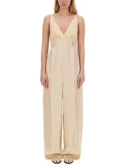 Alysi Malfile' Satin Jumpsuit In Beige