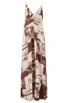 Alysi Maxi Dress With Deep V-neckline And Photographic Print In Brown