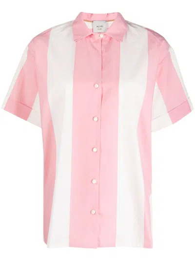 Alysi Maxi Striped Cotton Shirt In Pink