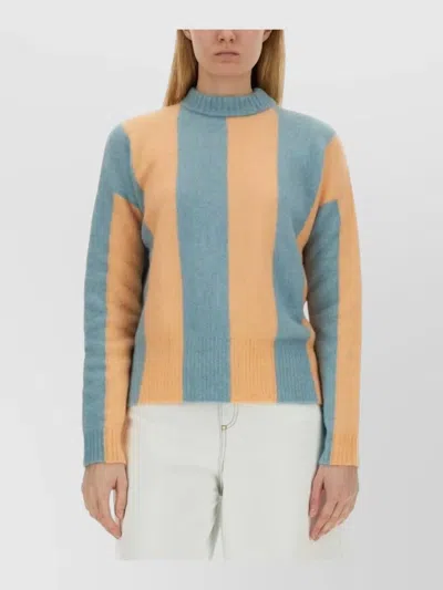 Alysi Maxi Striped Mock Neck Knit Sweater In Yellow