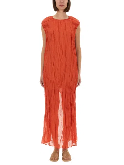 Alysi Metallic Gauze Longuette Dress In Orange