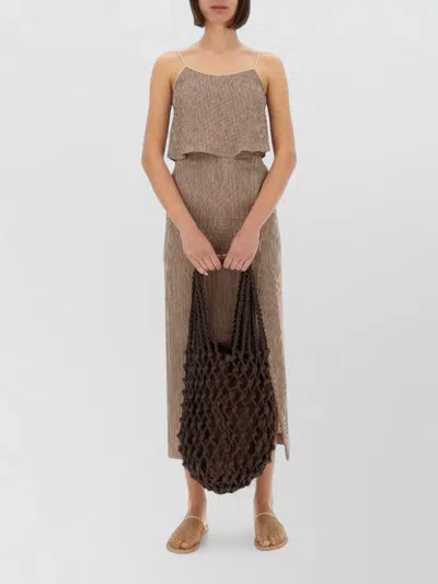 Alysi Micro Stripe Lace Crop Top Spaghetti Straps In Brown
