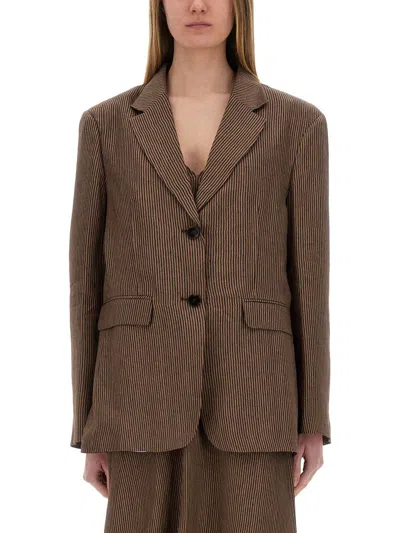 Alysi "micro Stripes" Blazer In Brown