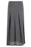 Alysi Mid-length Pleated Skirt With Raw Cut Hem In Gray