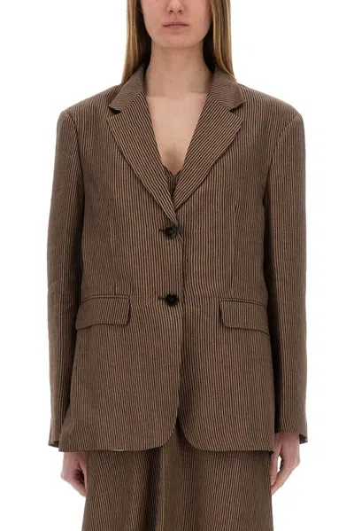 Alysi Mini Stripe Blazer Jacket In Brown