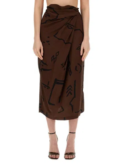 Alysi Native Print Skirt In Brown