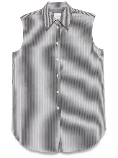 Alysi Navy Blue Striped Cotton Shirt