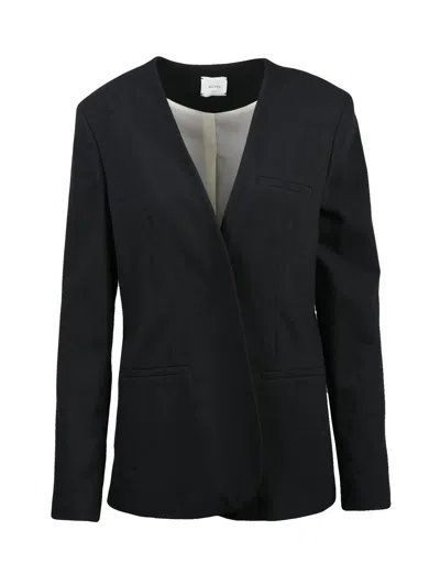 Alysi No Lapel Black Blazer With Clean Silhouette And Cotton Lining