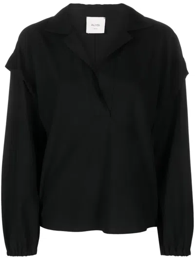 Alysi Notched-collar Drop-shoulder Blouse In Black