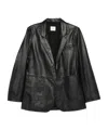Alysi Notched Lapel Leather Jacket In Black