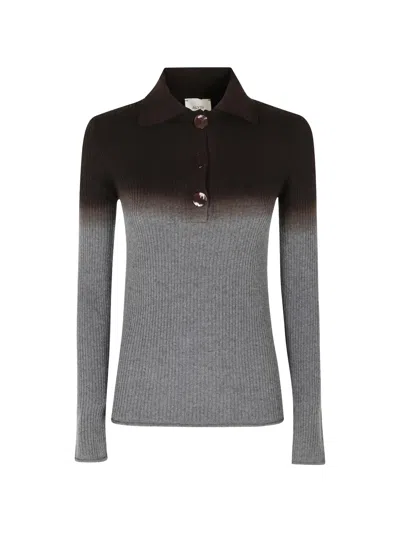 Alysi Ombre-effect Ribbed-knit Polo Shirt In Gray