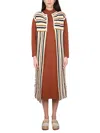 Alysi Open Front Striped Long Vest With Textured Knit In Pink