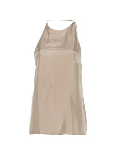 Alysi Silk Halterneck Top Open Back Straps In Neutral