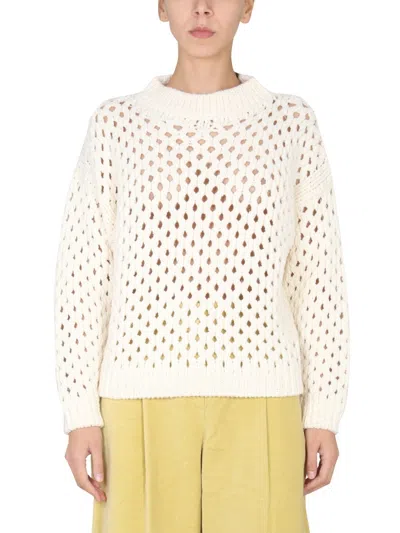 Alysi Open-knit Crew Neck Jumper In Beige
